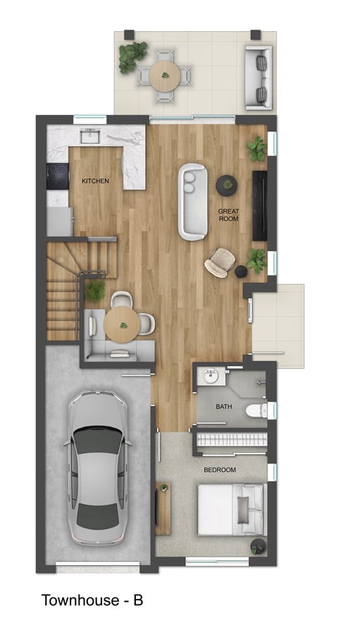 Floor plan for 4 beds, 3 baths, 1596 sqft